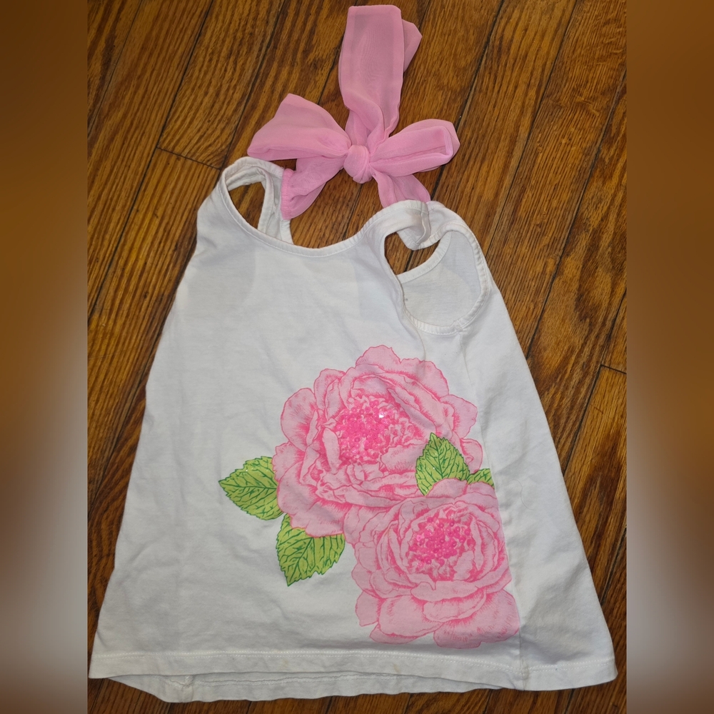 Maggie & Zoe White Tank Top with Pink Floral Print